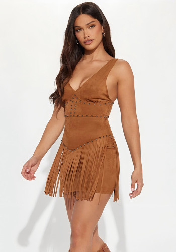 Women Tassel Beaded Sleeveless Dress