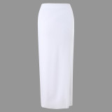 SexySolid Color Halter Neck One-Piece Swimsuit Slit Long Mesh Skirt Set