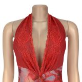 Women Sexy V Neck Halter Neck Printed Dress