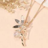 Full Diamond Necklace Elegant Women's Long  Chain Pendant