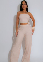 Women Sexy Pleated Strapless Top and Pants Two-piece Set