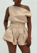 Women Summer Off Shoulder Shirt and Shorts Two-Piece Set