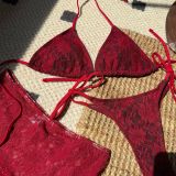 Beach Sexy Lace Hollow Three-Piece Bikini Swimsuit