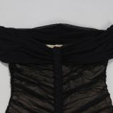 Women Sexy Pleated Mesh Dress