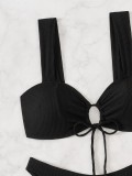 Black Lace-Up Bikini Swimsuit Solid Color Sexy Two-Piece Bikini