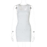 Women's summer fashion Style slim Slim Fit Beaded Sleeveless Bodycon Dress
