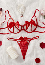 Lace-Up temptation women's sexy lingerie hollow bra panties set