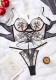 Sexy lingerie chain flower embroidery cross-strap design two-piece set