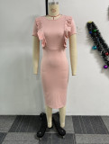 Elegant Career elastic pleated lace slim back slit Bodycon dress
