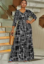 Plus Size Women's V-Neck Three-quarter Sleeve Bohemian Beach Long Dress Plus Size Women's V-Neck Three-quarter Sleeve Bohemian Beach Long Dress