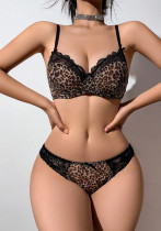 Sexy leopard print lingerie set gathered bra shorts two-piece set