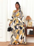 Plus Size Women's Sexy V-Neck Long Sleeve Bohemian Beach Long Dress