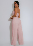 Women Sexy Pleated Strapless Top and Pants Two-piece Set