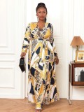 Plus Size Women's Sexy V-Neck Long Sleeve Bohemian Beach Long Dress