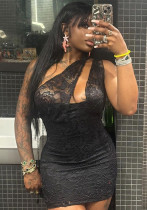 Summer irregular hollow Slash Shoulder Lace Tight Fitting Bodycon Dress Summer irregular hollow Slash Shoulder Lace Tight Fitting Bodycon Dress