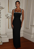 Women Slim Fit Solid Color Chic Pearl Bodycon Long Dress Women Slim Fit Solid Color Chic Pearl Bodycon Long Dress