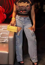 Fashionable loose wide leg solid color stretch Denim straight pants Fashionable loose wide leg solid color stretch Denim straight pants