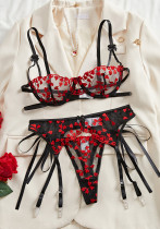 Lingerie mesh flower embroidery bra panties set