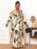 Plus Size Women's Sexy V-Neck Long Sleeve Bohemian Beach Long Dress