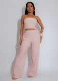 Women Sexy Pleated Strapless Top and Pants Two-piece Set
