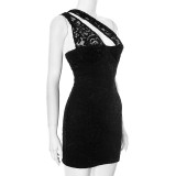 Summer irregular hollow Slash Shoulder Lace Tight Fitting Bodycon Dress