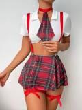 Plaid strap Slim Fit Low Back sexy lingerie set
