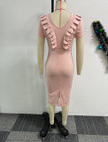 Elegant Career elastic pleated lace slim back slit Bodycon dress