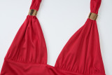 Women's summer sexy deep v metal decoration Halter Neck Low Back slim strap Vest