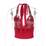 Women's summer sexy deep v metal decoration Halter Neck Low Back slim strap Vest