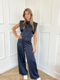 Summer women's clothing solid color Stand Collar sleeveless loose satin Low Back wide-leg jumpsuit