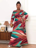 Plus Size Women's Sexy V-Neck Long Sleeve Bohemian Beach Long Dress