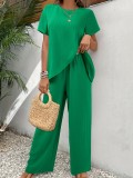 Summer women's clothing short-sleeved pullover Round Neck loose Casual irregular two piece Pants set