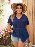 Plus Size spring and summer women's loose v-neck irregular print top