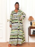 Plus Size Women's Sexy V-Neck Long Sleeve Bohemian Beach Long Dress
