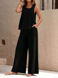 Women Round Neck Sleeveless Top and Pants Two-piece Set