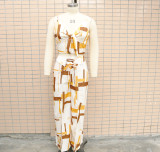 Women Printed Suspender Top and Wide Leg Pants Two-piece Set