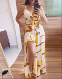 Women Printed Suspender Top and Wide Leg Pants Two-piece Set