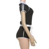 Women Spring Summer Sexy Short Sleeve Top and Shorts Two-Piece Set