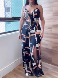 Women Printed Suspender Top and Wide Leg Pants Two-piece Set