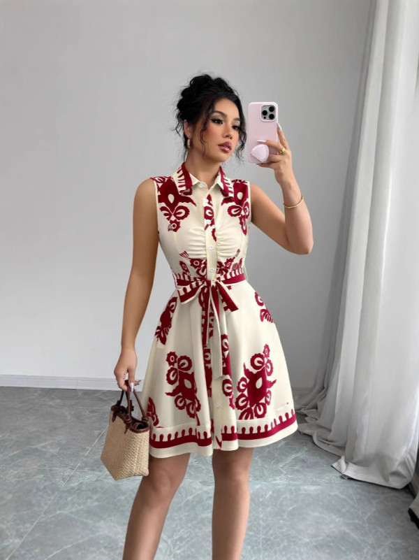 Women summer print sleeveless dress