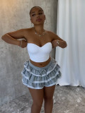 Women summer elastic lace solid cascading ruffles Skirt