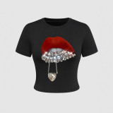 Women letter print round neck t-shirt top