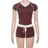 Women Spring Summer Sexy Short Sleeve Top and Shorts Two-Piece Set