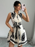 Women summer print sleeveless dress