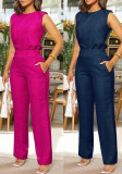 Women Casual Elegant Sleeveless Top and pocket button trousers two-piece set