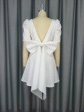 Women Summer Elegant Square Neck Party Formal Party Bowknot Backless Dress