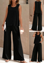 Women Round Neck Sleeveless Top and Pants Two-piece Set