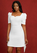 Women Summer Elegant Square Neck Party Formal Party Bowknot Backless Dress Women Summer Elegant Square Neck Party Formal Party Bowknot Backless Dress