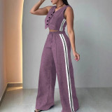 Women solid sleeveless top and pocket pants two-piece set