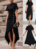 Women Elegant Irregular Side Button Dress